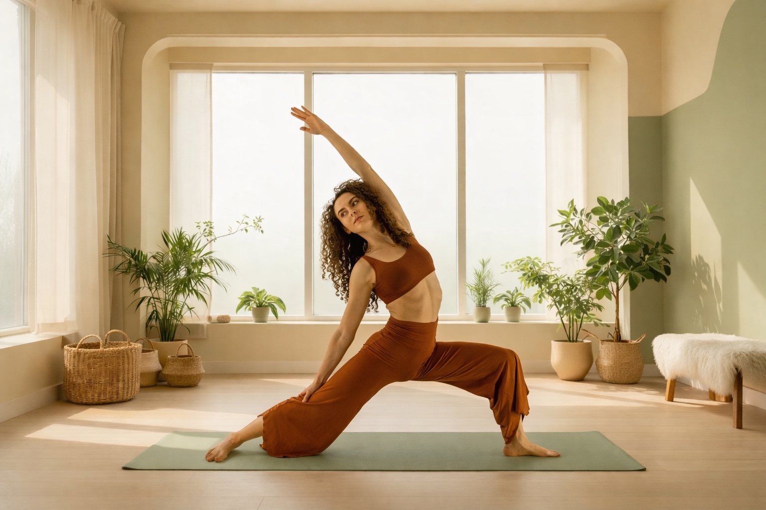 Noemi într-o postură de yoga liniștită